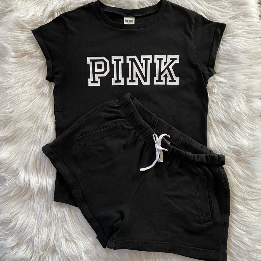 Victorias Secret/Pink Perfect Tee & Shorts (Black - Size Sm) Pre-owned